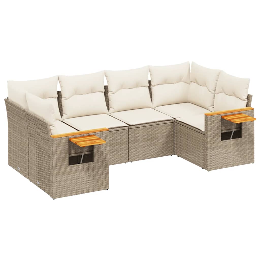Set Divano da Giardino 6 pz con Cuscini Beige in Polyrattan - homemem39