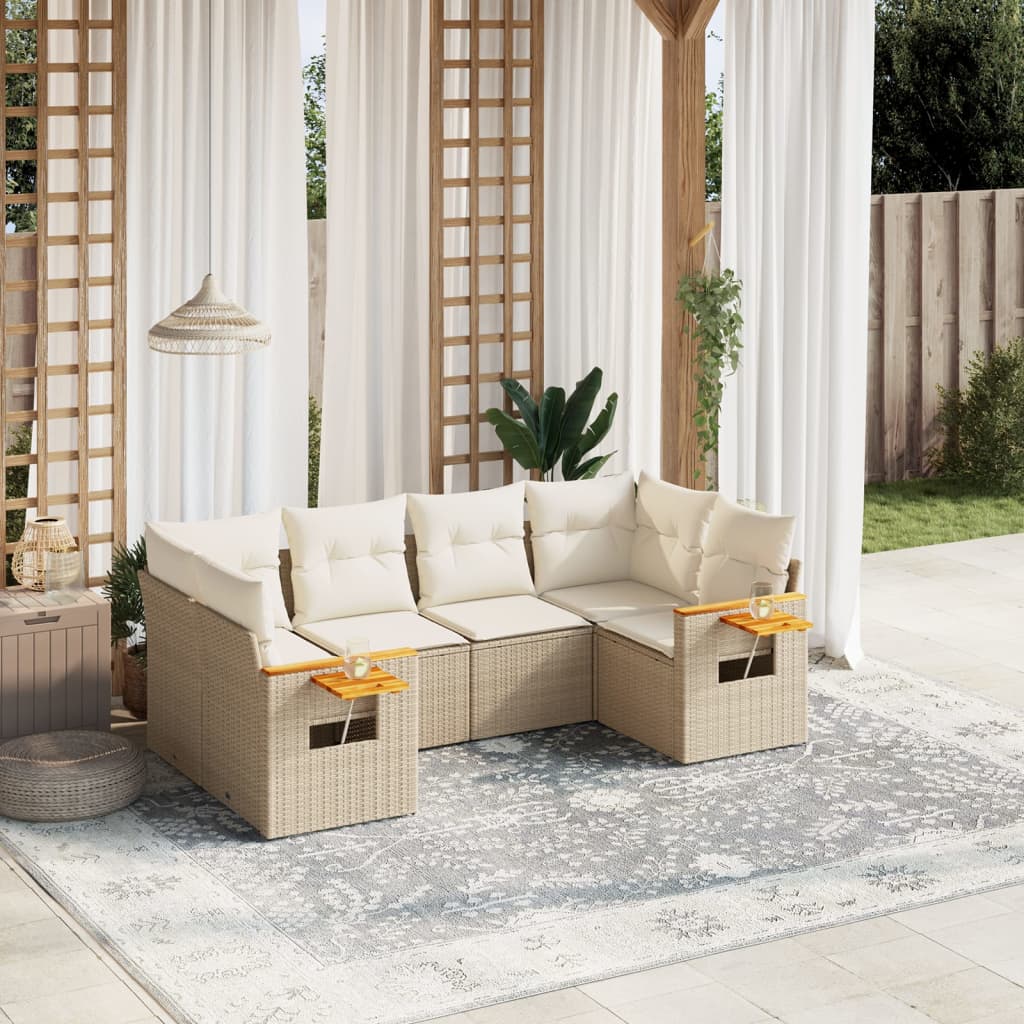 Set Divano da Giardino 6 pz con Cuscini Beige in Polyrattan - homemem39