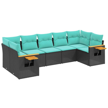 Set Divani da Giardino 7 pz con Cuscini Nero in Polyrattan | homemem39