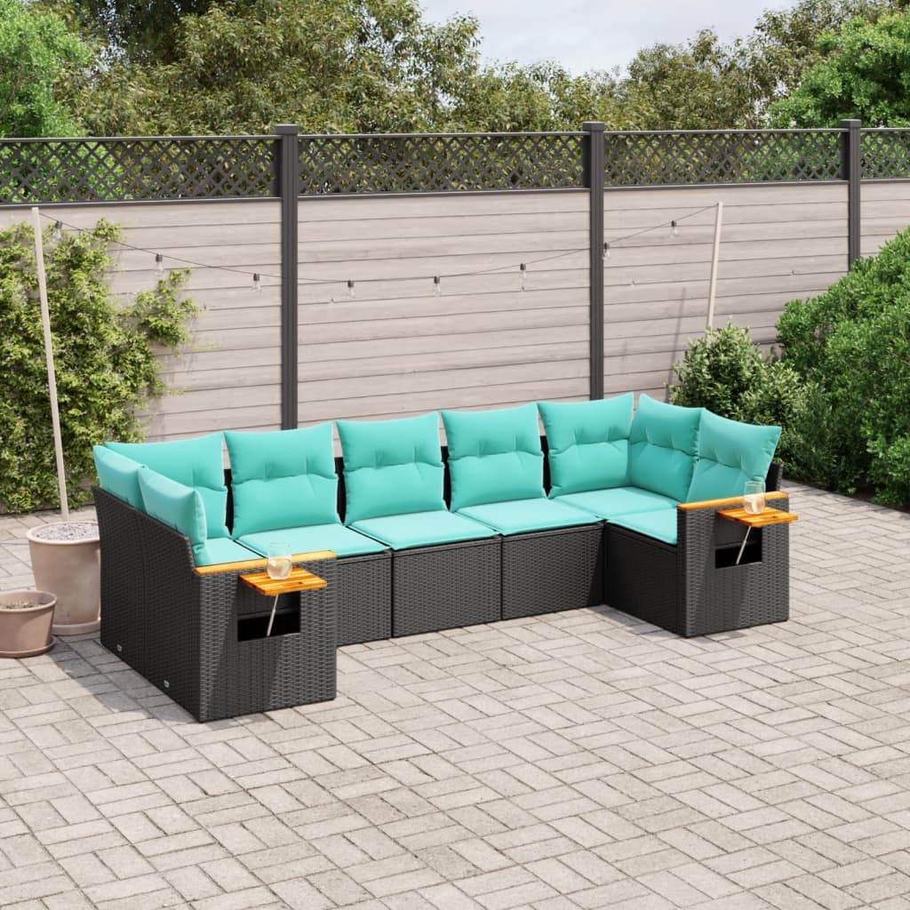 Set Divani da Giardino 7 pz con Cuscini Nero in Polyrattan | homemem39