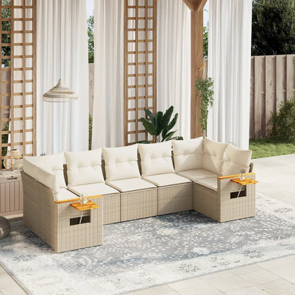 Set Divani da Giardino 7 pz con Cuscini Beige in Polyrattan - homemem39
