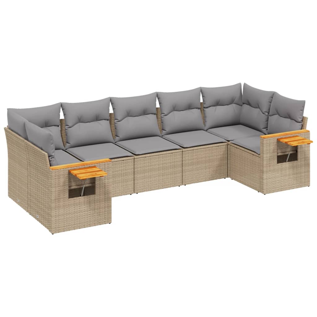 Set Divani da Giardino 7 pz con Cuscini Beige in Polyrattan | homemem39