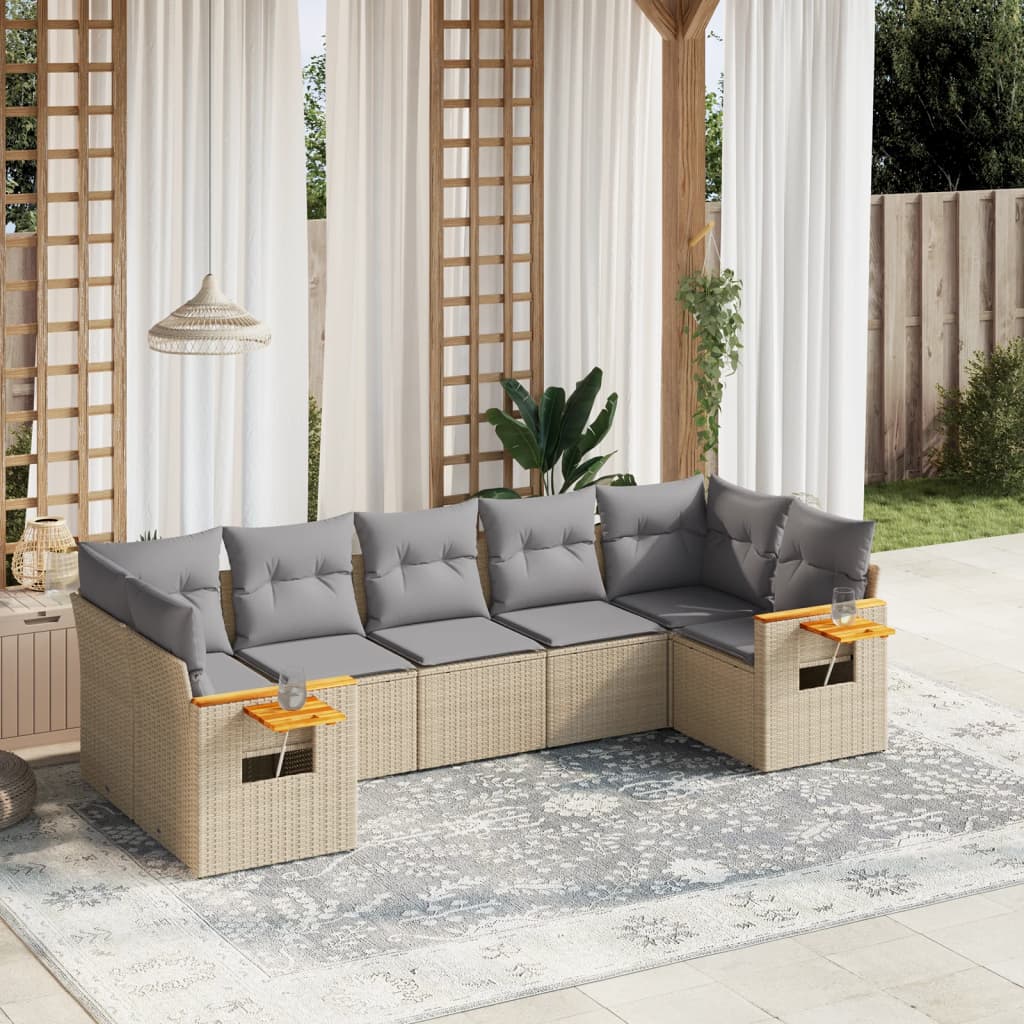Set Divani da Giardino 7 pz con Cuscini Beige in Polyrattan | homemem39