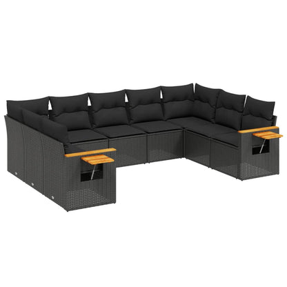 Set Divani da Giardino 9 pz con Cuscini Nero in Polyrattan - homemem39
