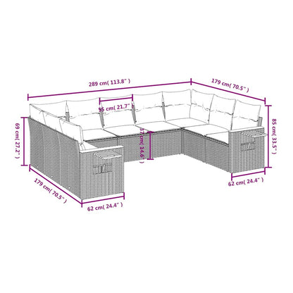 Set Divani da Giardino 9 pz con Cuscini Nero in Polyrattan | homemem39