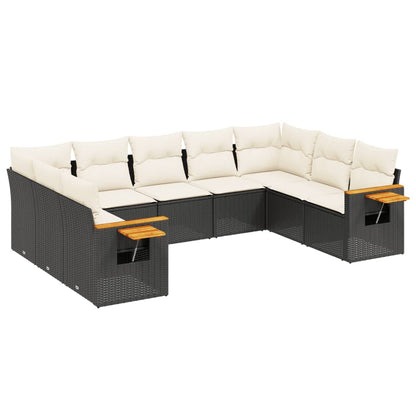 Set Divani da Giardino 9 pz con Cuscini Nero in Polyrattan - homemem39
