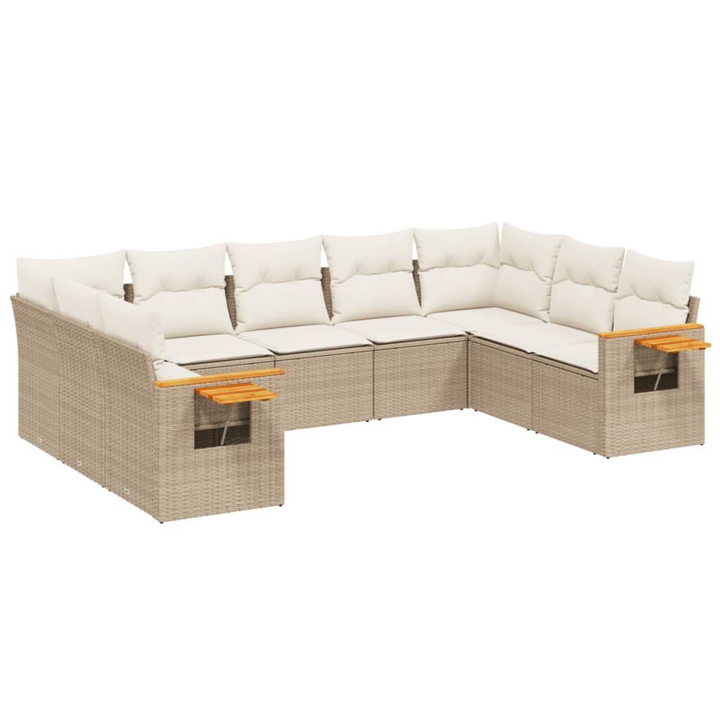 Set Divano da Giardino 9 pz con Cuscini Beige in Polyrattan - homemem39