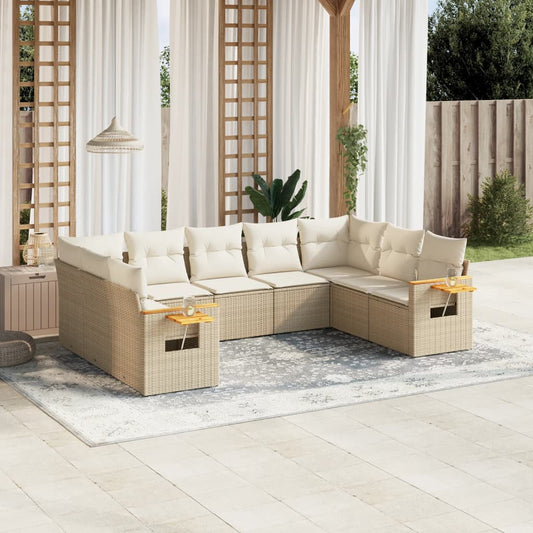 Set Divano da Giardino 9 pz con Cuscini Beige in Polyrattan - homemem39