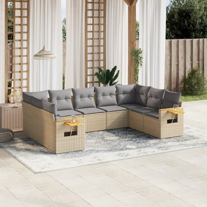 Set Divano da Giardino 9 pz con Cuscini Beige in Polyrattan | homemem39