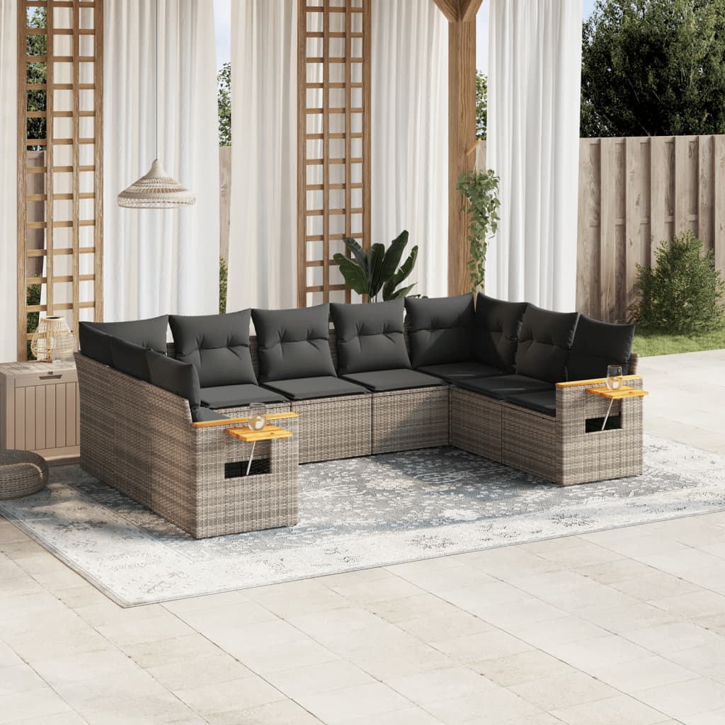 Set Divano da Giardino 9 pz con Cuscini Grigio in Polyrattan - homemem39