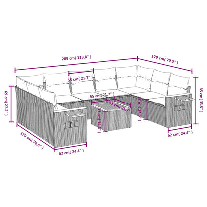 Set Divani da Giardino 10pz con Cuscini in Polyrattan Nero | homemem39