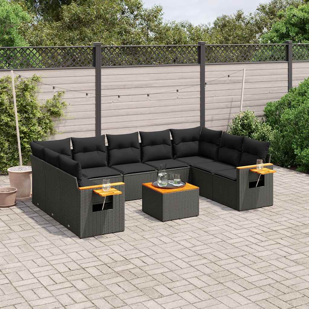 Set Divani da Giardino 10pz con Cuscini in Polyrattan Nero | homemem39