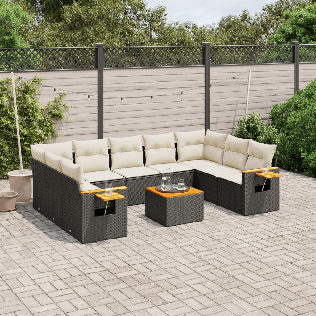 Set Divani da Giardino 10pz con Cuscini in Polyrattan Nero - homemem39