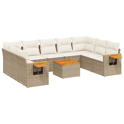 Set Divano da Giardino 10 pz con Cuscini Beige in Polyrattan - homemem39