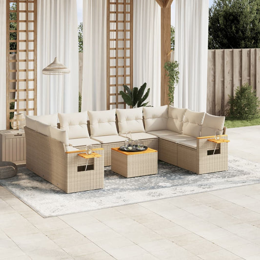 Set Divano da Giardino 10 pz con Cuscini Beige in Polyrattan - homemem39