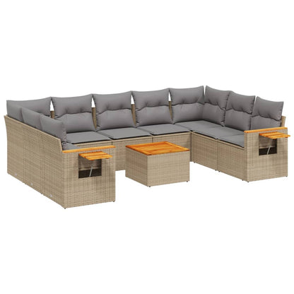 Set Divano da Giardino 10 pz con Cuscini Beige in Polyrattan | homemem39