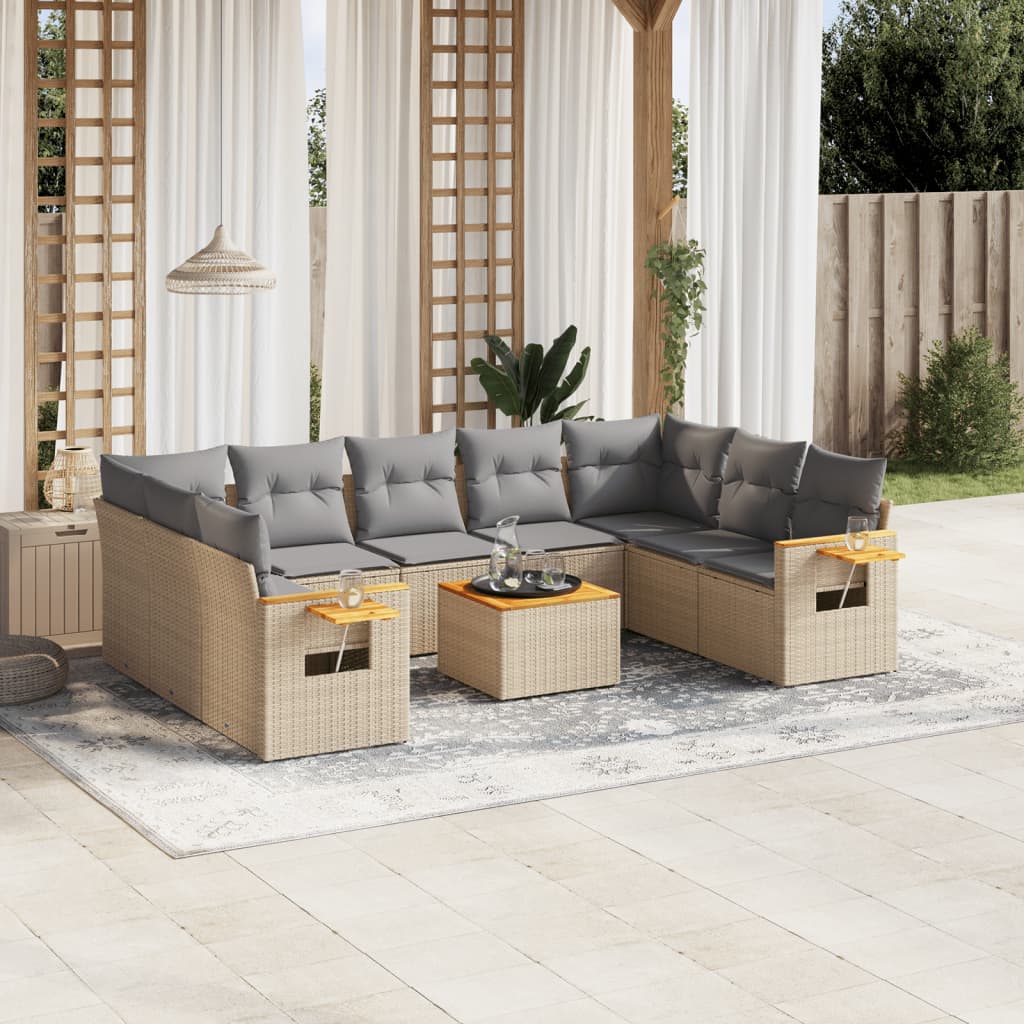 Set Divano da Giardino 10 pz con Cuscini Beige in Polyrattan - homemem39