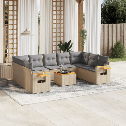 Set Divano da Giardino 10 pz con Cuscini Beige in Polyrattan - homemem39
