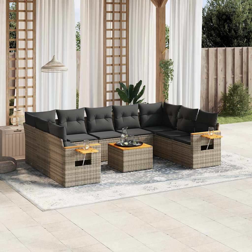Set Divano da Giardino 10 pz con Cuscini Grigio in Polyrattan | homemem39