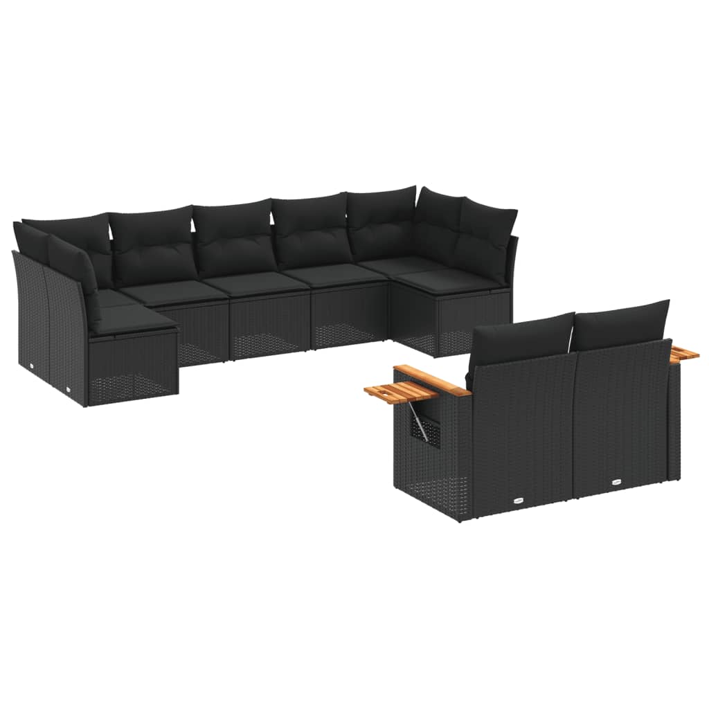 Set Divani da Giardino 9 pz con Cuscini Nero in Polyrattan - homemem39