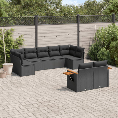 Set Divani da Giardino 9 pz con Cuscini Nero in Polyrattan | homemem39