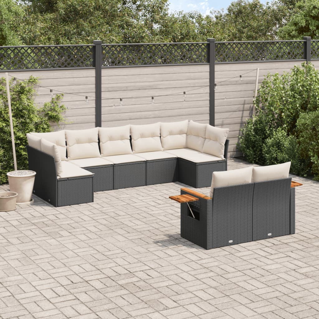Set Divani da Giardino 9 pz con Cuscini Nero in Polyrattan - homemem39