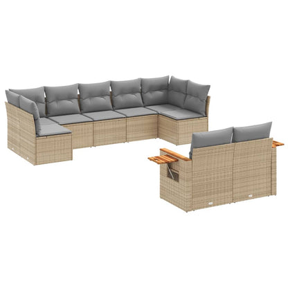Set Divano da Giardino 9 pz con Cuscini Beige in Polyrattan | homemem39