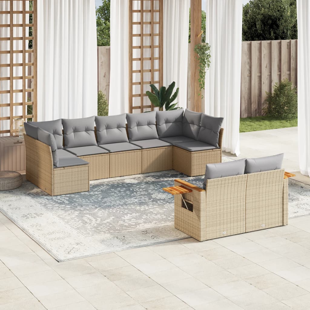 Set Divano da Giardino 9 pz con Cuscini Beige in Polyrattan - homemem39