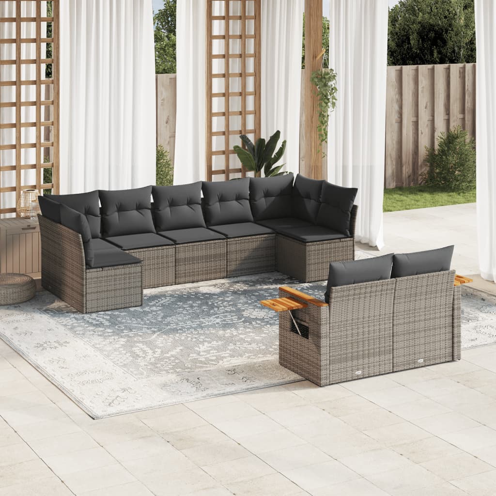 Set Divano da Giardino 9 pz con Cuscini Grigio in Polyrattan - homemem39