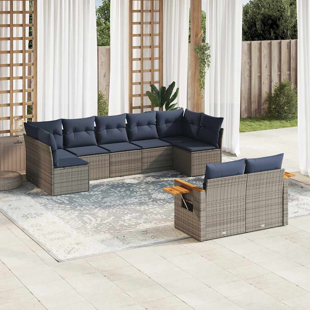 Set Divani da Giardino 9 pz con Cuscini Grigio in Polyrattan | homemem39