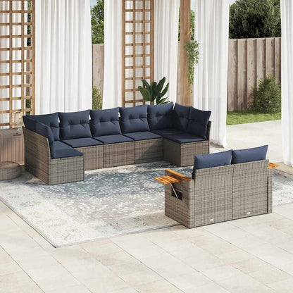 Set Divani da Giardino 9 pz con Cuscini Grigio in Polyrattan | homemem39