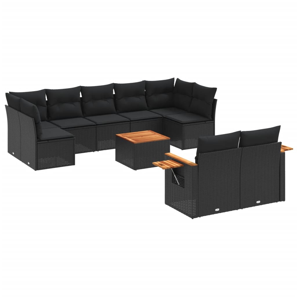 Set Divani da Giardino 10pz con Cuscini in Polyrattan Nero | homemem39