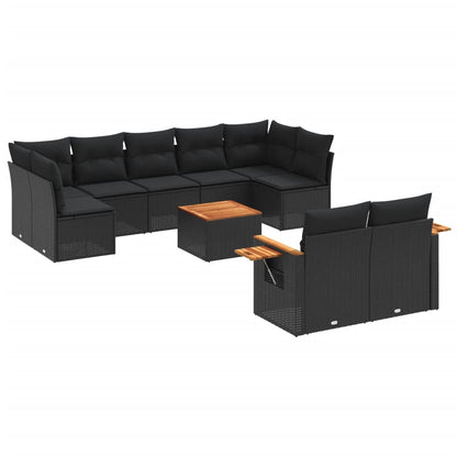 Set Divani da Giardino 10pz con Cuscini in Polyrattan Nero | homemem39