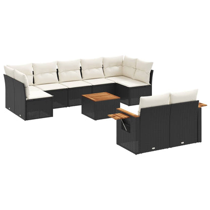 Set Divani da Giardino 10pz con Cuscini in Polyrattan Nero - homemem39