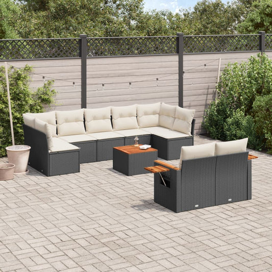 Set Divani da Giardino 10pz con Cuscini in Polyrattan Nero - homemem39