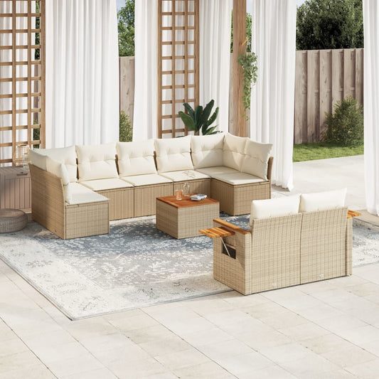 Set Divano da Giardino 10 pz con Cuscini Beige in Polyrattan - homemem39