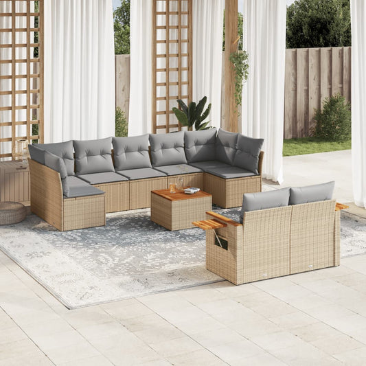 Set Divano da Giardino 10 pz con Cuscini Beige in Polyrattan - homemem39