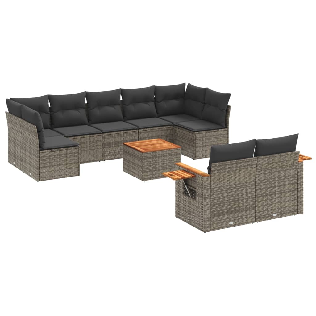 Set Divano da Giardino 10 pz con Cuscini Grigio in Polyrattan | homemem39