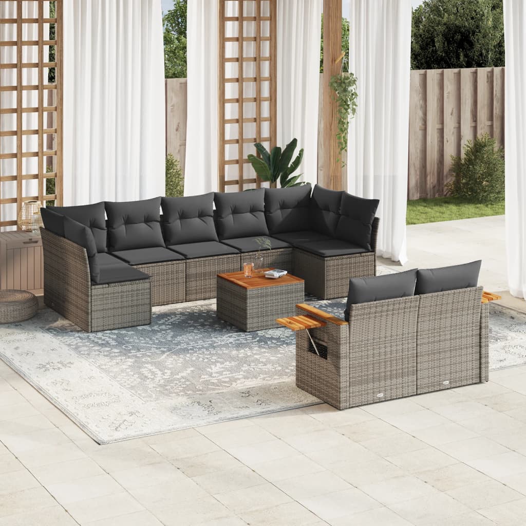 Set Divano da Giardino 10 pz con Cuscini Grigio in Polyrattan - homemem39