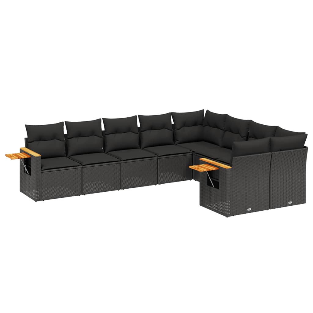 Set Divani da Giardino 9 pz con Cuscini Nero in Polyrattan - homemem39