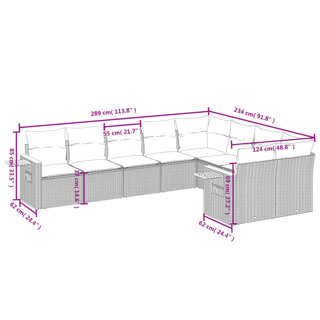 Set Divani da Giardino 9 pz con Cuscini Nero in Polyrattan | homemem39