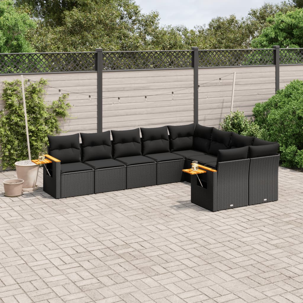 Set Divani da Giardino 9 pz con Cuscini Nero in Polyrattan | homemem39