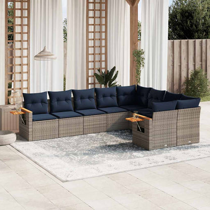 Set Divani da Giardino 9 pz con Cuscini Grigio in Polyrattan | homemem39