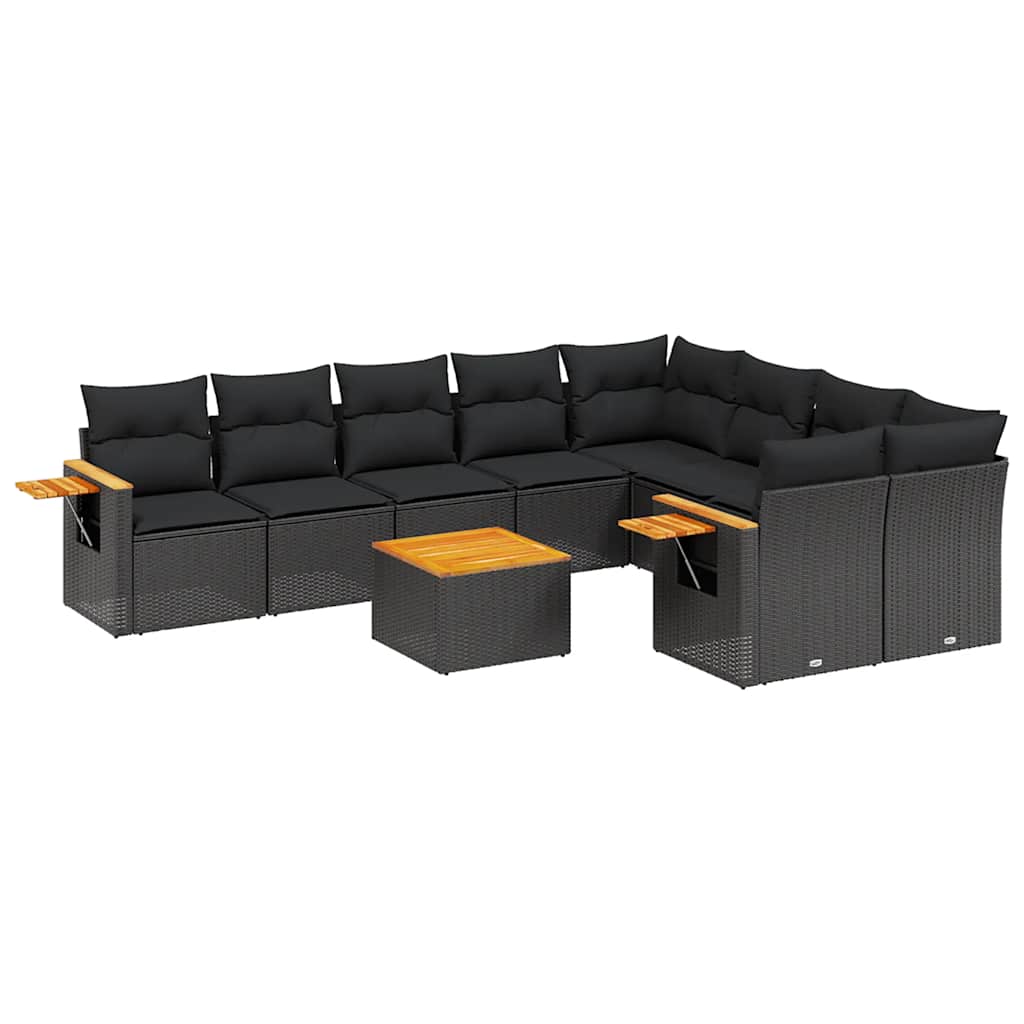 Set Divani da Giardino 10pz con Cuscini in Polyrattan Nero | homemem39