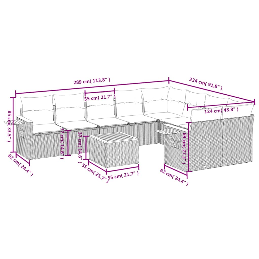 Set Divani da Giardino 10pz con Cuscini in Polyrattan Nero | homemem39