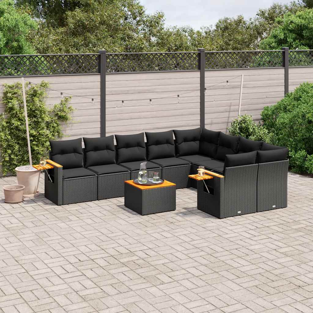 Set Divani da Giardino 10pz con Cuscini in Polyrattan Nero | homemem39