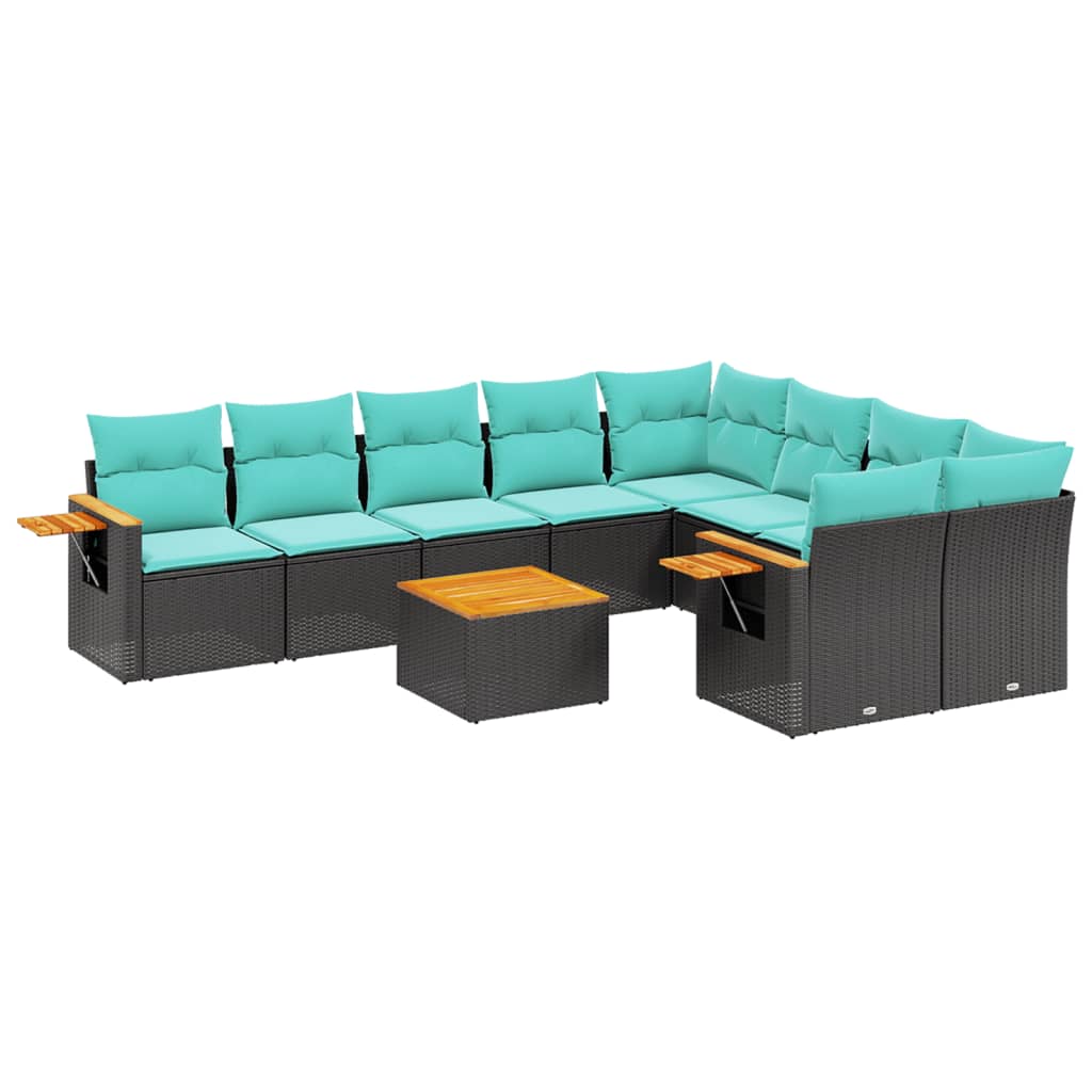 Set Divani da Giardino 10 pz con Cuscini Nero in Polyrattan - homemem39