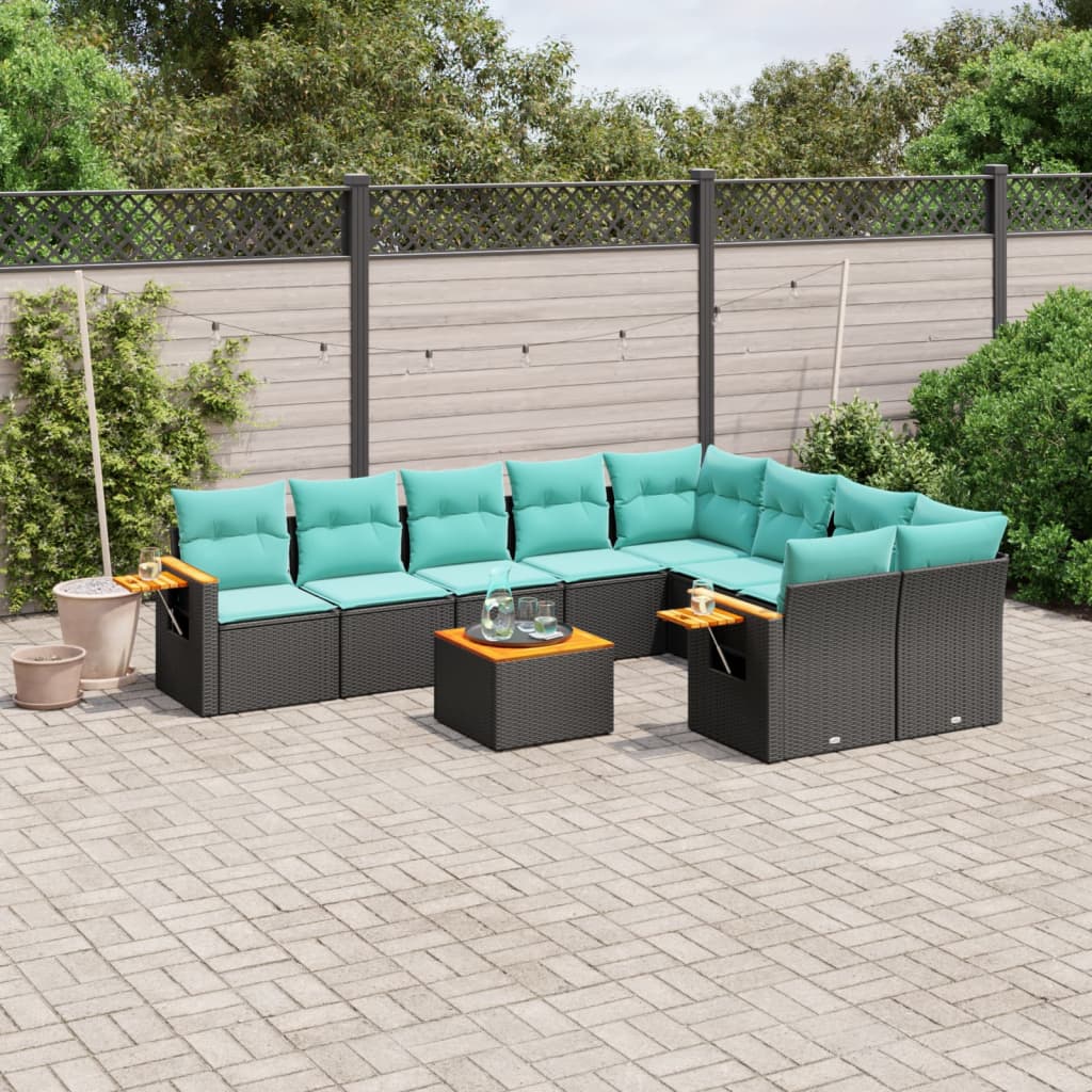 Set Divani da Giardino 10 pz con Cuscini Nero in Polyrattan - homemem39