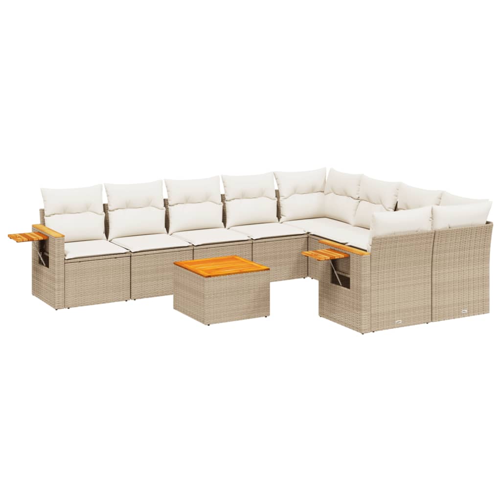 Set Divano da Giardino 10 pz con Cuscini Beige in Polyrattan - homemem39