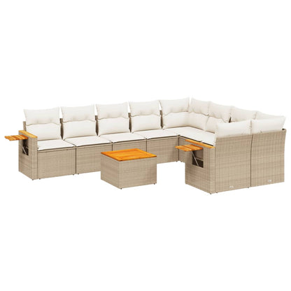 Set Divano da Giardino 10 pz con Cuscini Beige in Polyrattan - homemem39